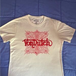 Von Dutch White Tee with Red Logo Originator Print